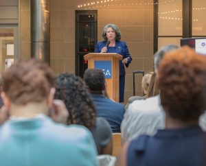 Department of Homeland Security Chief Procurement Officer Soraya Correa speaking at the FY18 CXO Fellowship Graduation